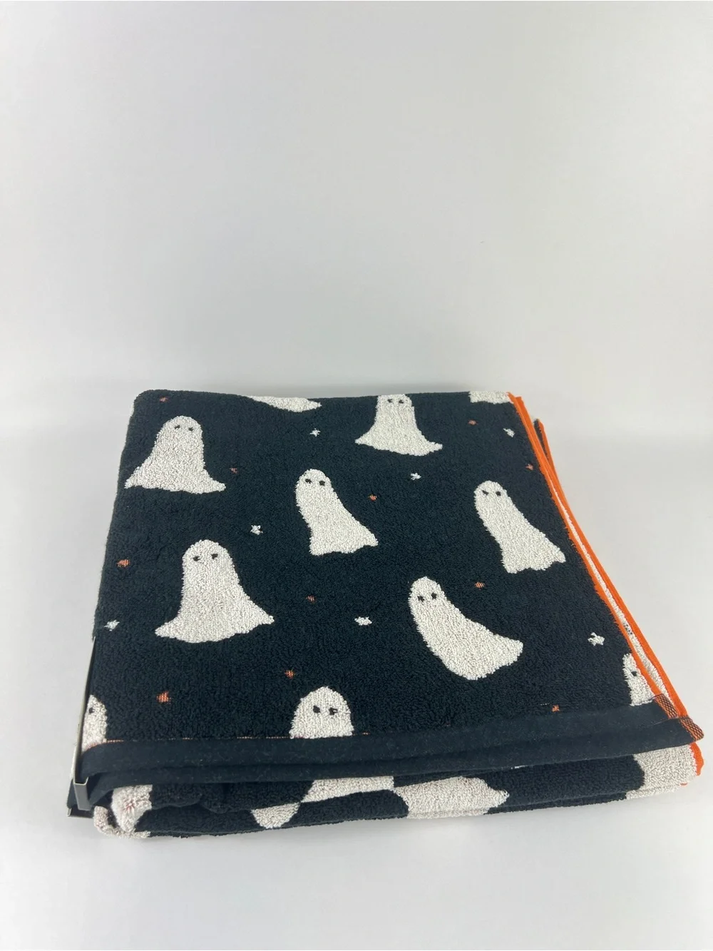 Rachel Zoe Bath Towels Black Cream Ghosts Halloween Fall Soft Cotton 2 Pc NEW